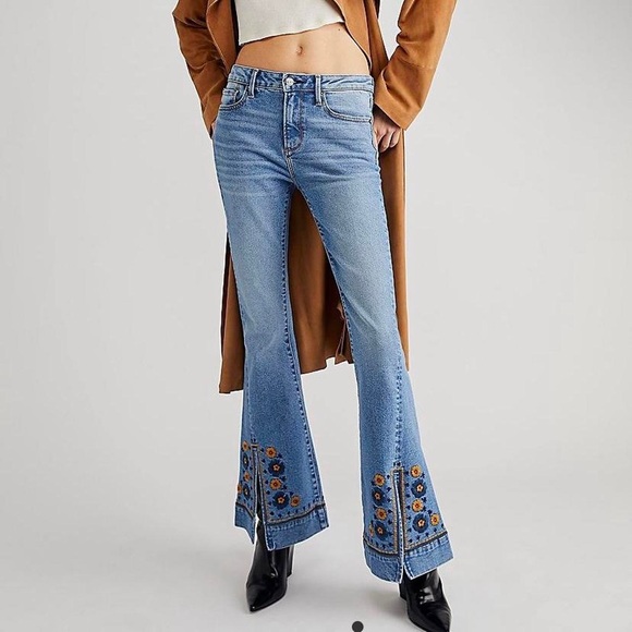 Driftwood x Free People Farrah Flare Slit Golden Gates Boho Embroidered Jeans 25 - Picture 13 of 13